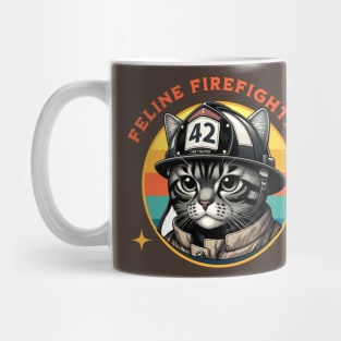 Retro Firefighter Cat - Vintage Heroic Feline Mug